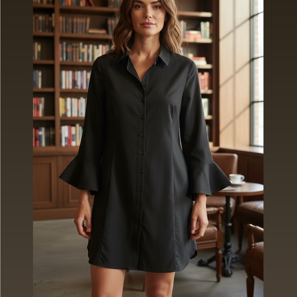 Finley black Carmella button front shirt dress large
